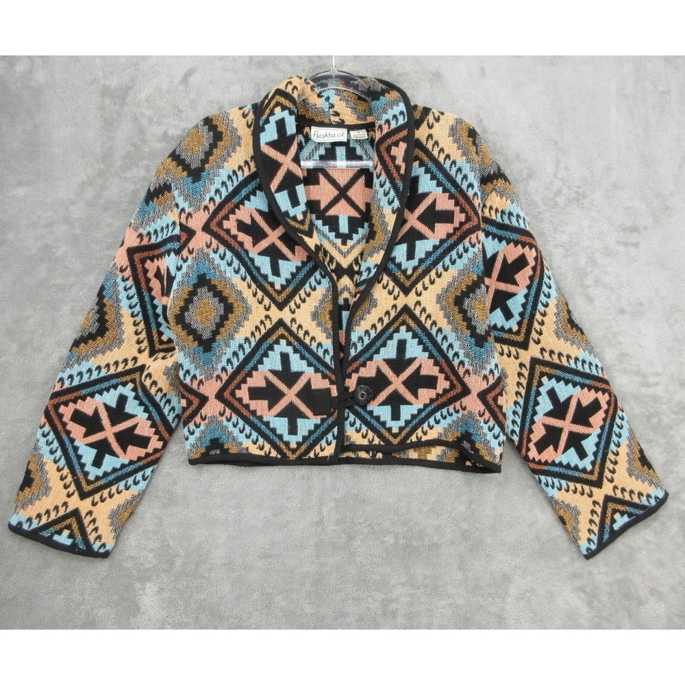 Flashback Jacket Womens Medium Aztec Southwestern Button Boho Western Santa Fe